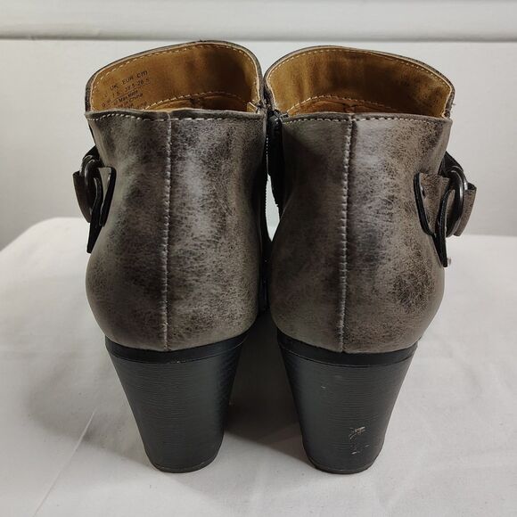 NATURAL SOUL Yeva Faux Leather Stacked Ankle Boots 9.5 Women's Grey Zip Up - Picture 6 of 7